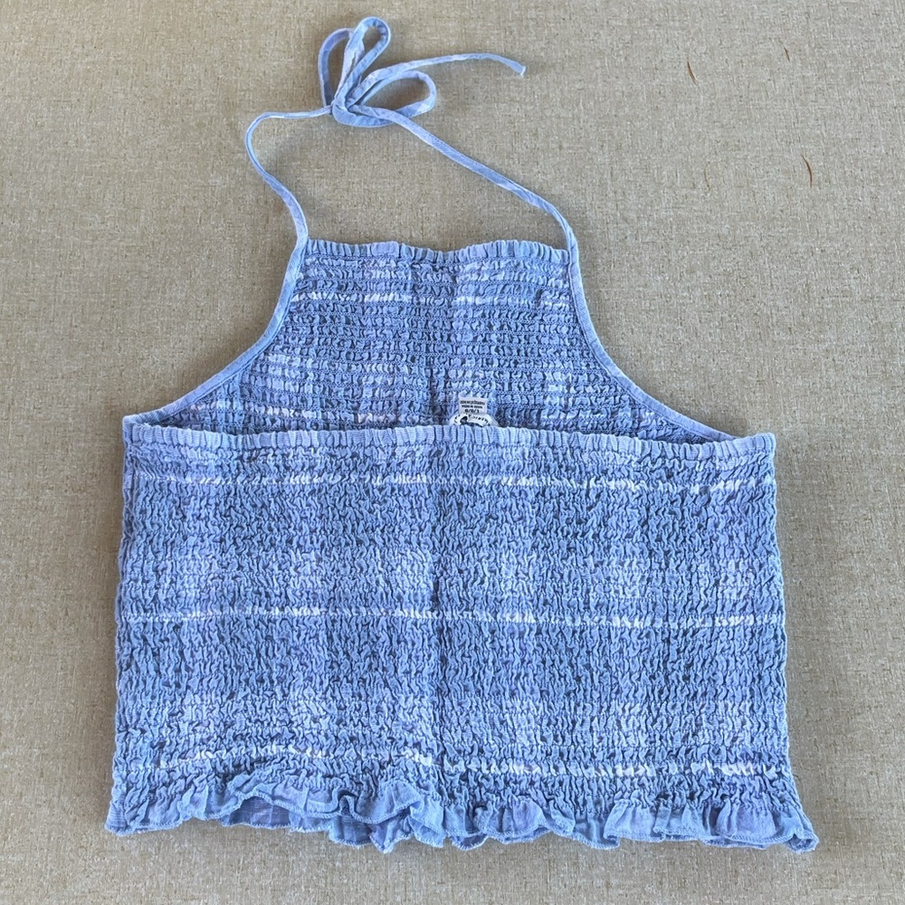 American Eagle Halter Tank Top Smocked Large Blue - Picture 4 of 7